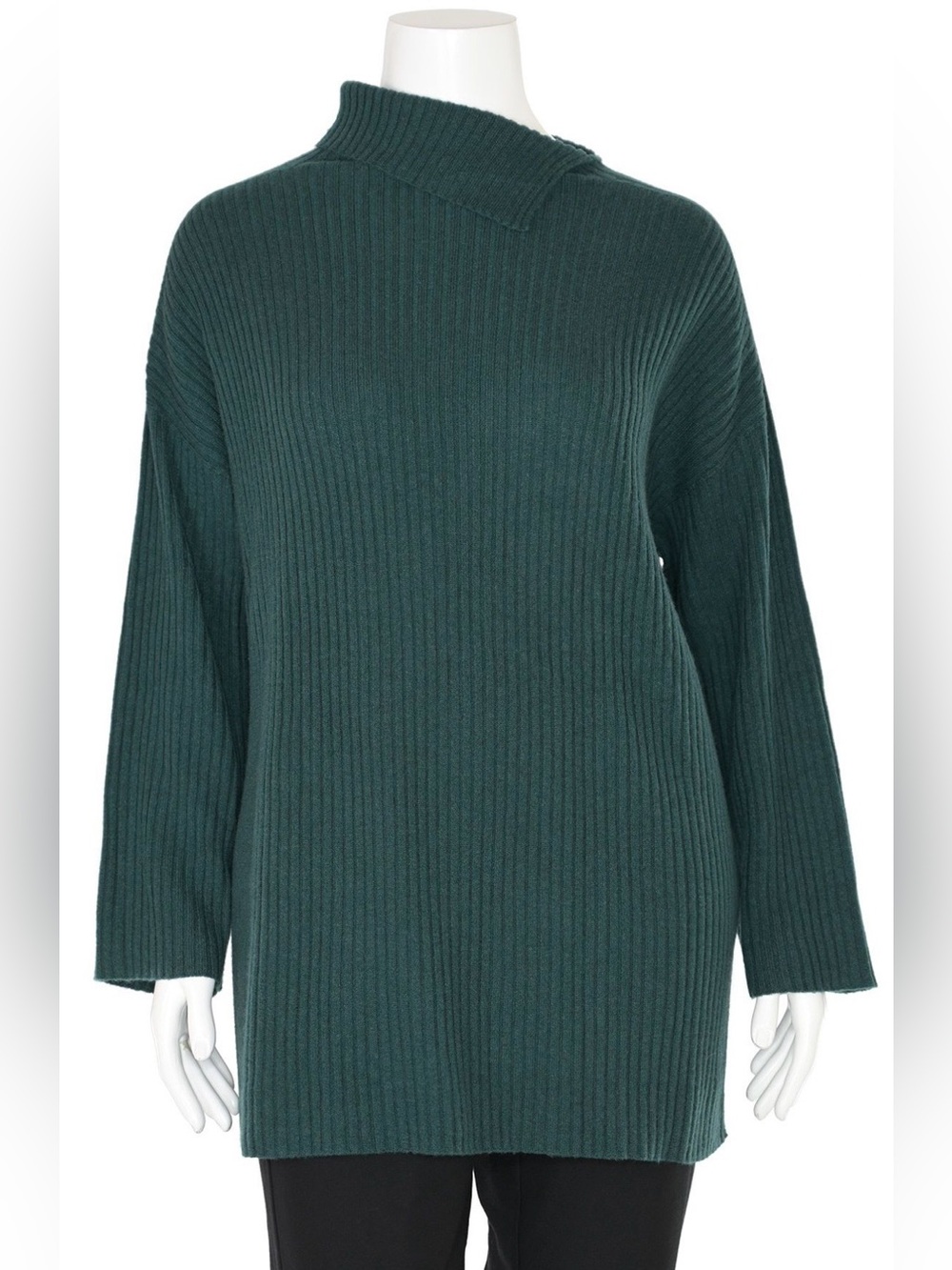 Eileen Fisher Green 100% Cashmere Ribbed Knit Sweater Size Medium NWT